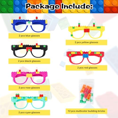 Hxezoc 12 Pcs DIY Building Bricks Glasses Set for Kids
