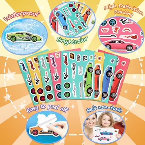 32 Sheet Race Car Stickers for Kids DIY Art Craft