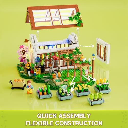 FUNWHOLE Botanical Garden Greenhouse Building Set - 1428 Pcs for Adults and Teens