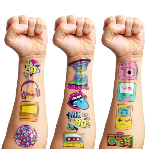 90s 80s Retro Temporary Tattoos for Kids and Adults