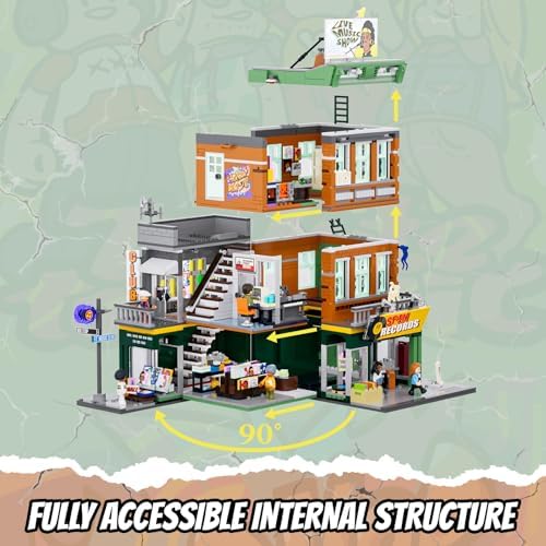FUNWHOLE Record Store Building Bricks Set 1980 Pcs