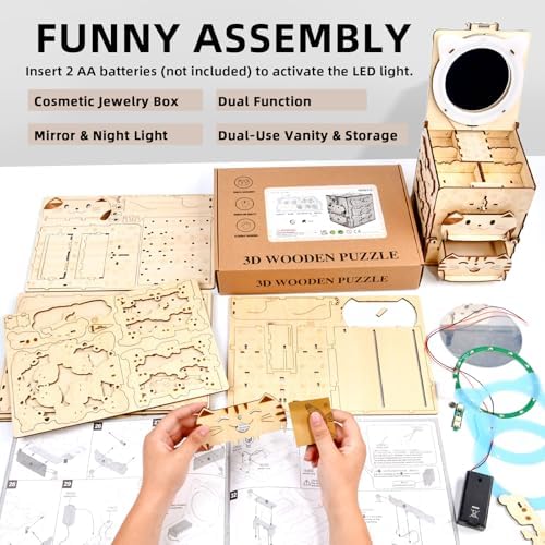 3D Wooden Puzzle Cat Treasure Box for Adults and Teens