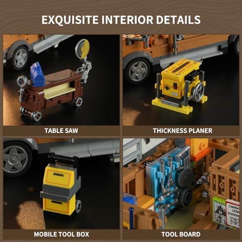 FUNWHOLE Carpentry Van Building Brick Set 496 Pcs for Adults and Teens