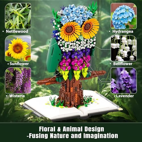 Flower Owl Building Set 1989 Pieces for Adults 12