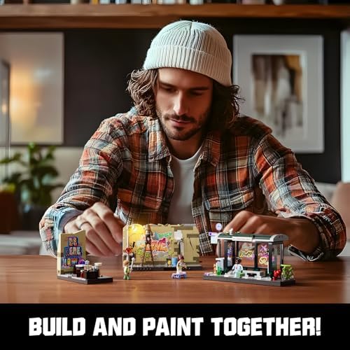 FUNWHOLE Graffiti Bus Stop Building Brick Set 514 Pcs