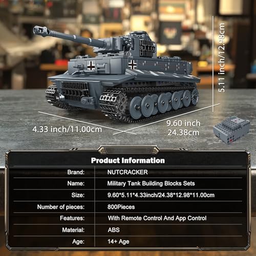 Military Tiger Tank Building Set - 800 Piece Remote Control Toy