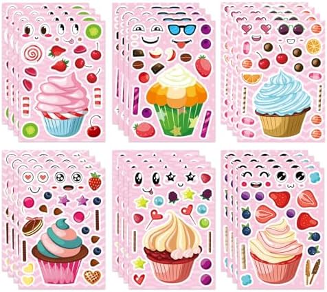 24 Sheet DIY Cupcake Face Stickers for Kids