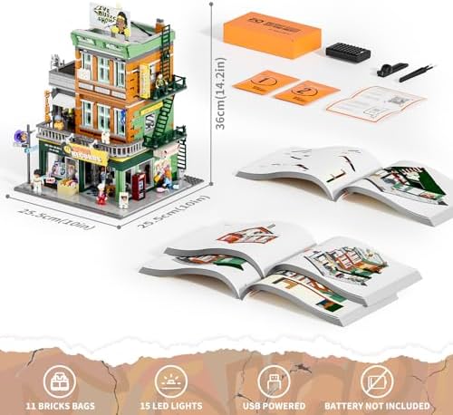 FUNWHOLE Record Store Building Bricks Set 1980 Pcs