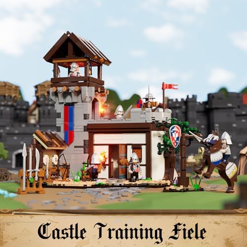FUNWHOLE Medieval Training Ground Building Set with 5 Minifigures and Lighting