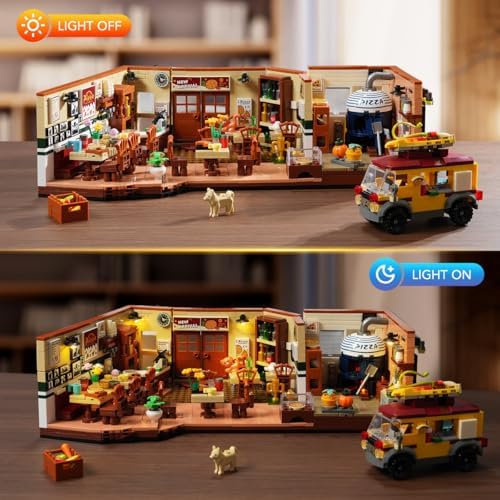 City Street Pizza Restaurant Building Set with Light 1098PCS