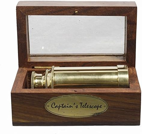6 Inch Brass Telescope with Wooden Box for Kids