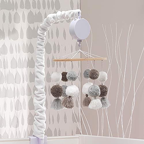 Lambs Ivy Signature Pom Pom Musical Crib Mobile - White Gray