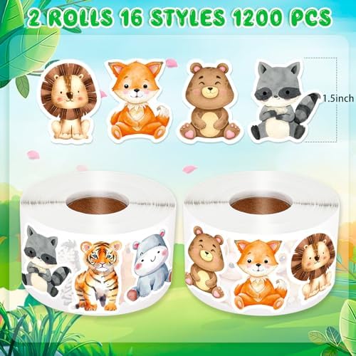 1200 Pcs Animal Stickers for Kids 2 Rolls Nature Stickers