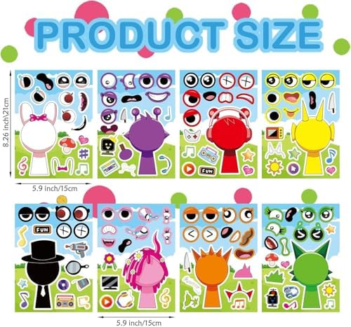 24PCS 9x6 Inch Cute Make-a-Face Stickers for Kids 1