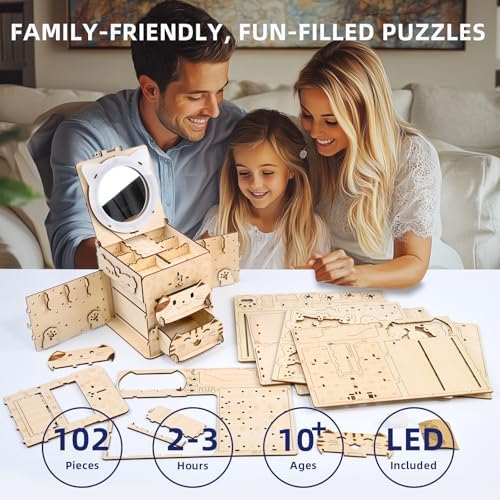3D Wooden Puzzle Cat Treasure Box for Adults and Teens