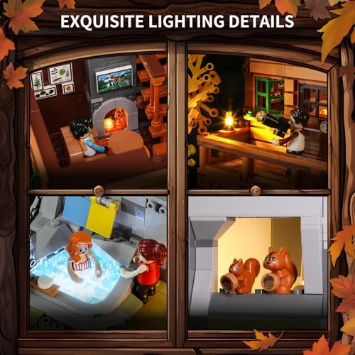 FUNWHOLE Mountain Cabin House LED Building Set for Adults and Teens
