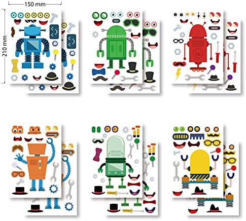 24 Sheets Robot Face Stickers DIY Craft for Kids