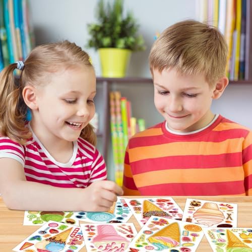 24 Sheets Ice Cream Face Sticker Sheets for Kids