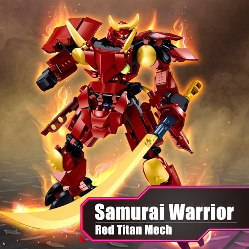 Samurai Mech Warrior Building Set with Long Sword and Openable Cockpit
