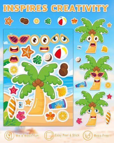Aowplc Summer Fun Make-a-Face Sticker Set for Kids