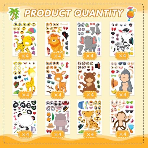 48 Sheets Safari Animal Stickers for Kids Ages 3