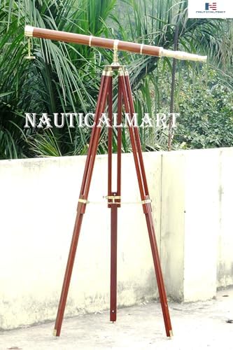 NauticalMart Floor Standing Telescope - 60 Inch Brass Wood Admiral