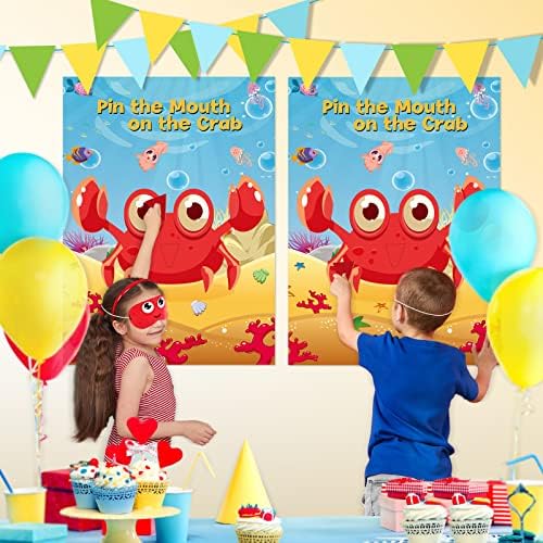 NEBURORA 2 Pack Pin the Mouth Crab Game with Posters and Stickers