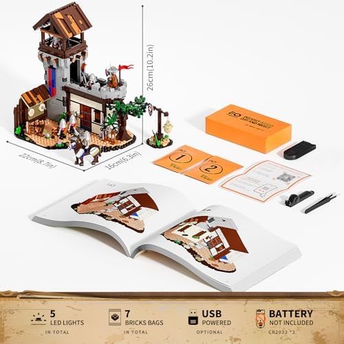 FUNWHOLE Medieval Training Ground Building Set with 5 Minifigures and Lighting