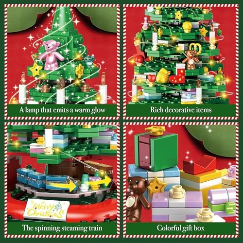 Christmas Tree Building Set for Kids with Light 888Pcs Deep Green