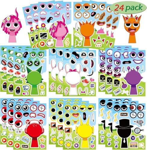 24PCS 9x6 Inch Cute Make-a-Face Stickers for Kids 1