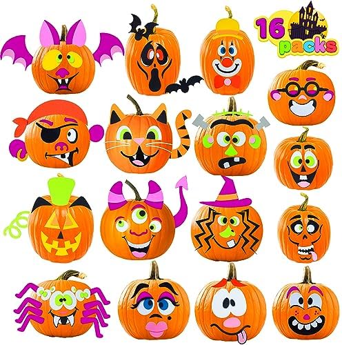 JOYIN 16 Pack Halloween Pumpkin Stickers Foam Decor Kit