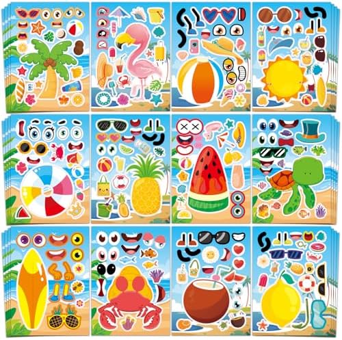 Aowplc Summer Fun Make-a-Face Sticker Set for Kids