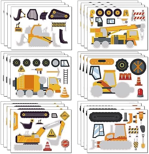 BBPOOL 24 Sheet Construction Truck Stickers for Kids