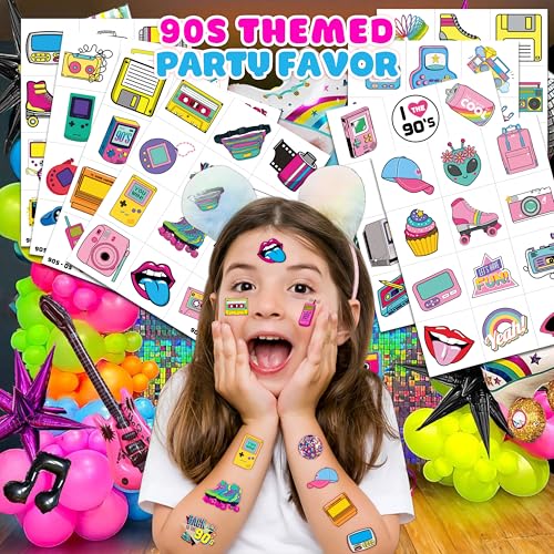 90s 80s Retro Temporary Tattoos for Kids and Adults
