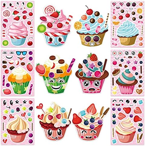 24 Sheet DIY Cupcake Face Stickers for Kids